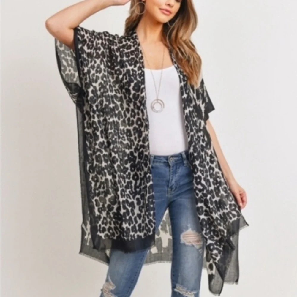 Steve Madden | Duster Kimono Beach Coverup Boho Sheer (OS) Animal Print - Picture 1 of 8